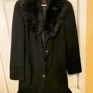 Dorothy Perkins womens sz M Uk‎ 10 Black Pea Coat with Fur Collar